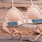 Vintage Blue Bikinis 2 Piece Knitted Beach Wear Bathing Suit