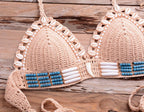 Vintage Blue Bikinis 2 Piece Knitted Beach Wear Bathing Suit