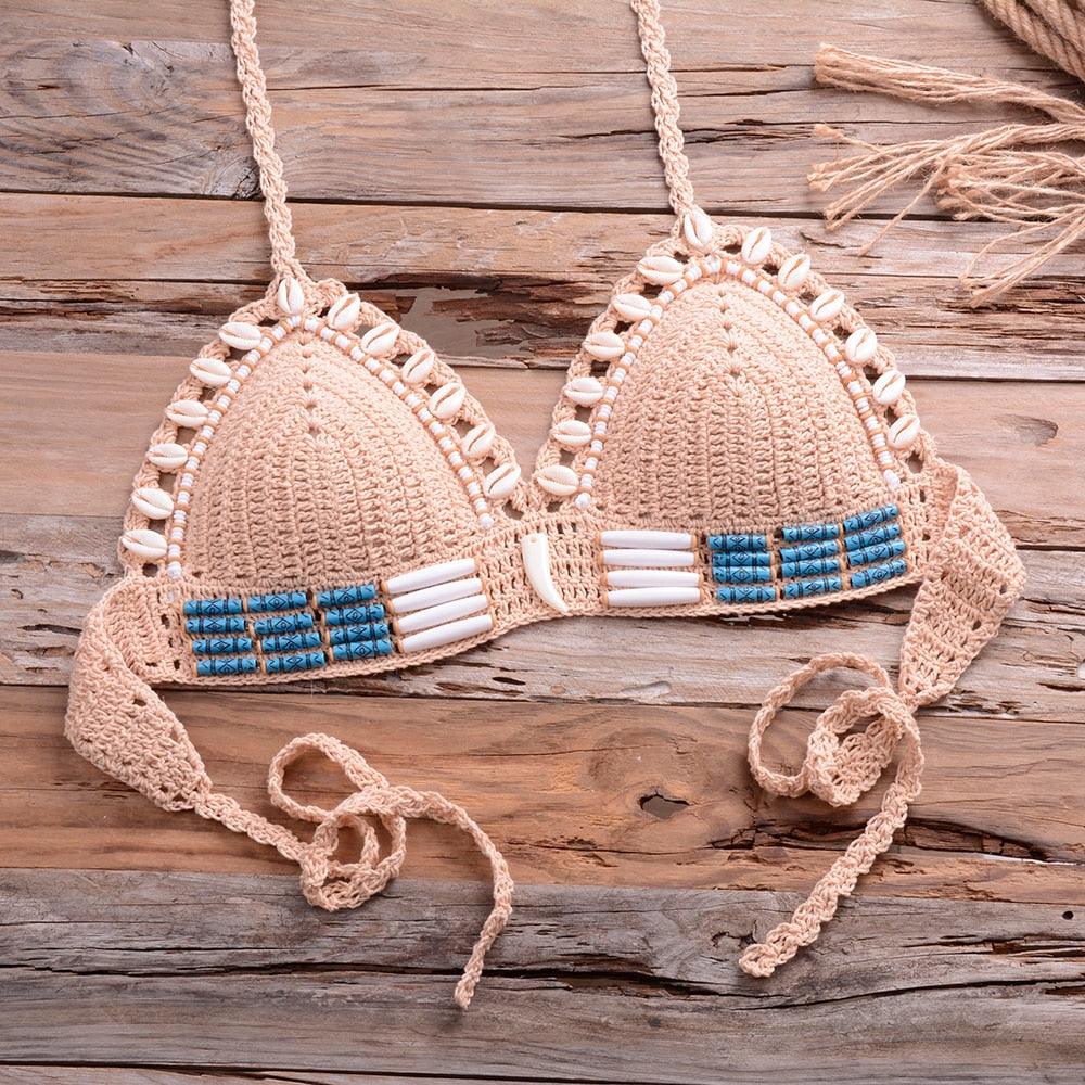 Vintage Blue Bikinis 2 Piece Knitted Beach Wear Bathing Suit