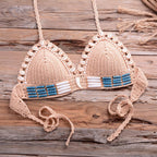 Vintage Blue Bikinis 2 Piece Knitted Beach Wear Bathing Suit