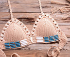Vintage Blue Bikinis 2 Piece Knitted Beach Wear Bathing Suit
