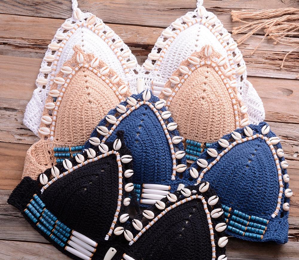 Vintage Blue Bikinis 2 Piece Knitted Beach Wear Bathing Suit