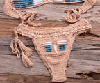 Vintage Blue Bikinis 2 Piece Knitted Beach Wear Bathing Suit