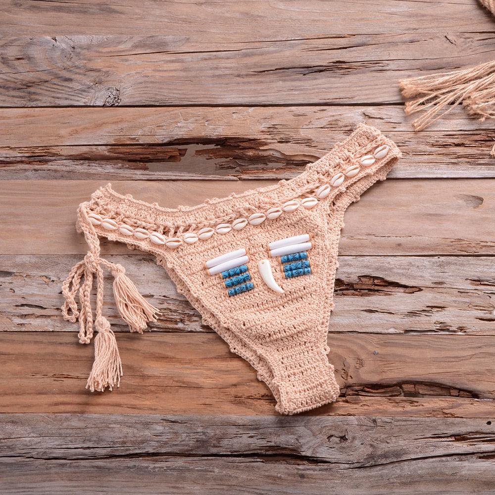 Vintage Blue Bikinis 2 Piece Knitted Beach Wear Bathing Suit