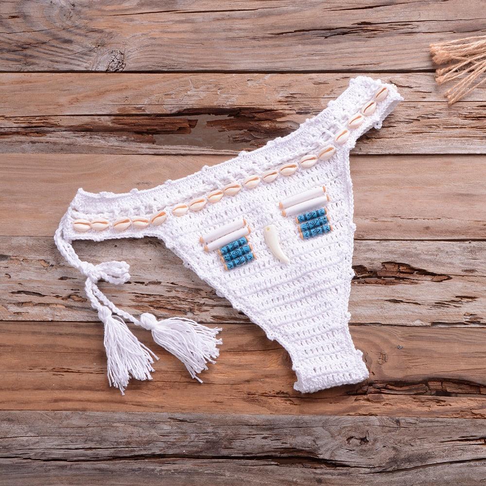 Vintage Blue Bikinis 2 Piece Knitted Beach Wear Bathing Suit