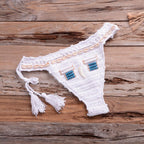 Vintage Blue Bikinis 2 Piece Knitted Beach Wear Bathing Suit
