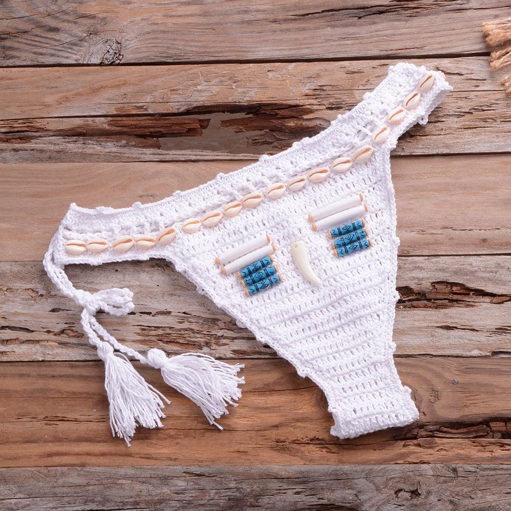 Vintage Blue Bikinis 2 Piece Knitted Beach Wear Bathing Suit