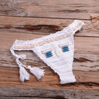 Vintage Blue Bikinis 2 Piece Knitted Beach Wear Bathing Suit