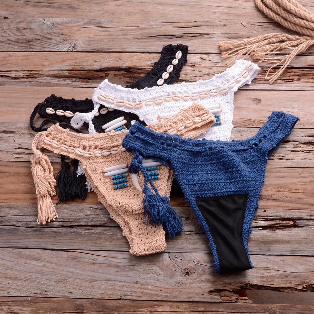 Vintage Blue Bikinis 2 Piece Knitted Beach Wear Bathing Suit
