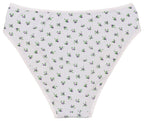 Printed Cotton High Waist Bikini with Picot Trim