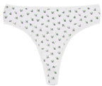 Printed Cotton High Waist Thong with Picot Trim