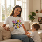 Trendy Checkerboard Mama Vibes Shirt 100% Cotton Short Sleeve Casual Aesthetic Apparel