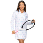 Women's Tennis Bows Night Shirt - Blue Pink Organic Cotton Poplin
