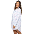Women's Tennis Bows Night Shirt - Blue Pink Organic Cotton Poplin