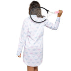 Women's Tennis Bows Night Shirt - Blue Pink Organic Cotton Poplin