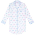 Women's Tennis Bows Night Shirt - Blue Pink Organic Cotton Poplin