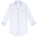 Women's Tennis Bows Night Shirt - Blue Pink Organic Cotton Poplin